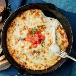 smoked mozzarella fonduta cheese dip with a fork