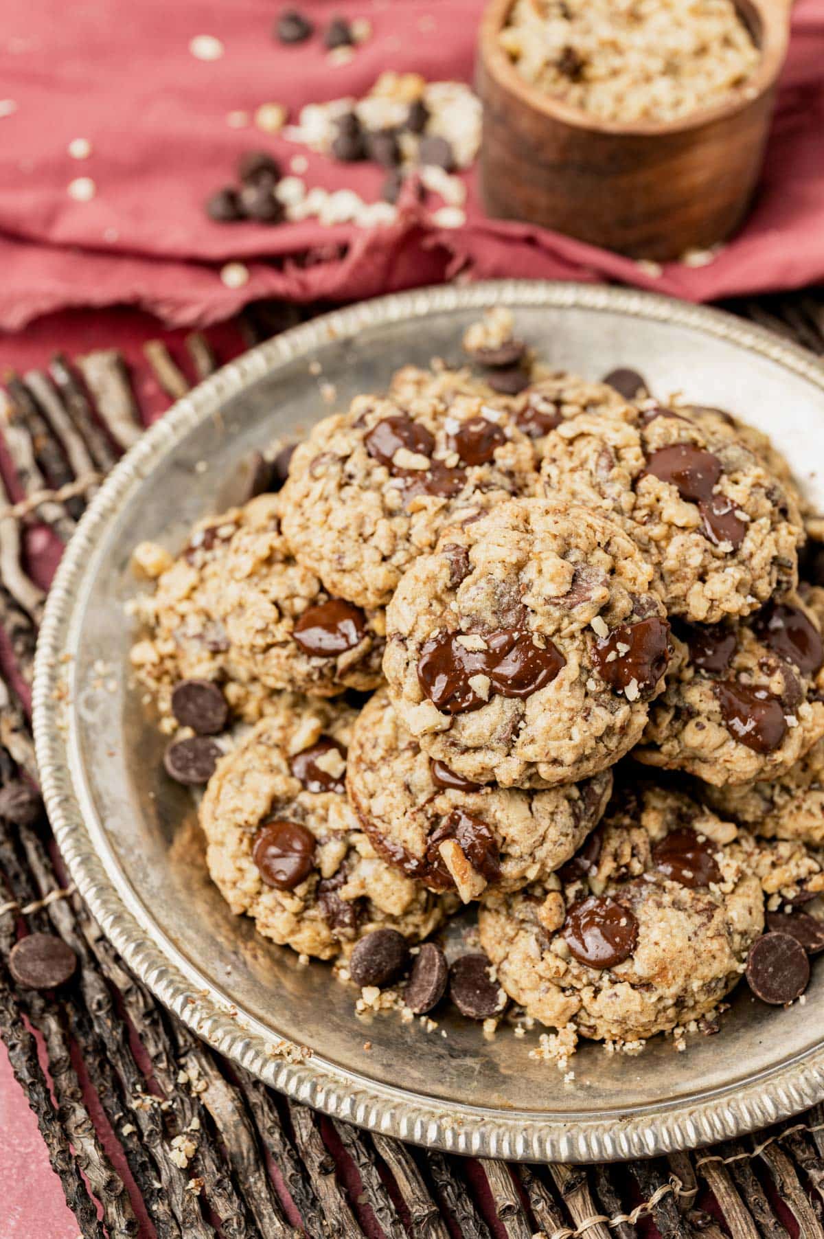 a plate of Oatmeal Chocolate Chip Cookies