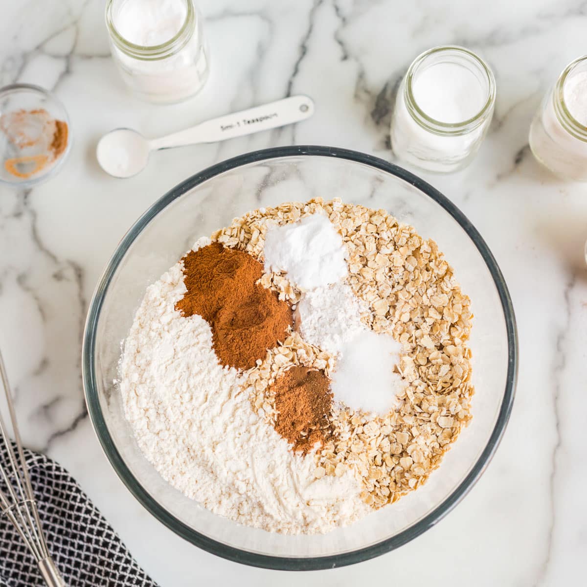 dry ingredients for cookies in a mixing bowl