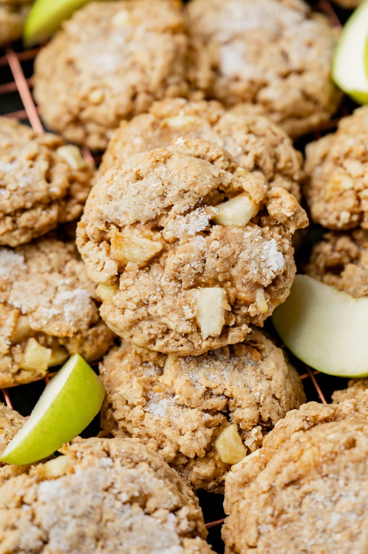 apple cookies on a pan with sugar on top