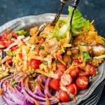 closeup of bbq chicken salad in a bowl