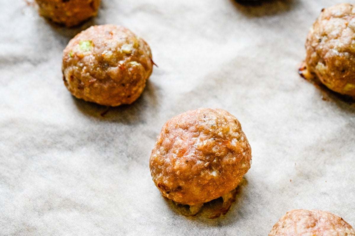 turkey meatballs on a baking sheet