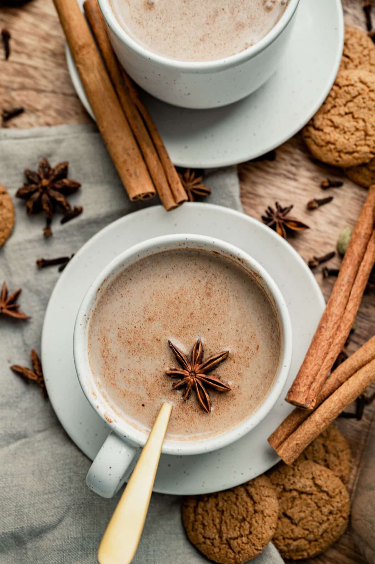 chai latte with star anise on top