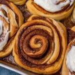 overhead view of giant cinnamon rolls