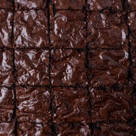 closeup of cut brownies in a pan