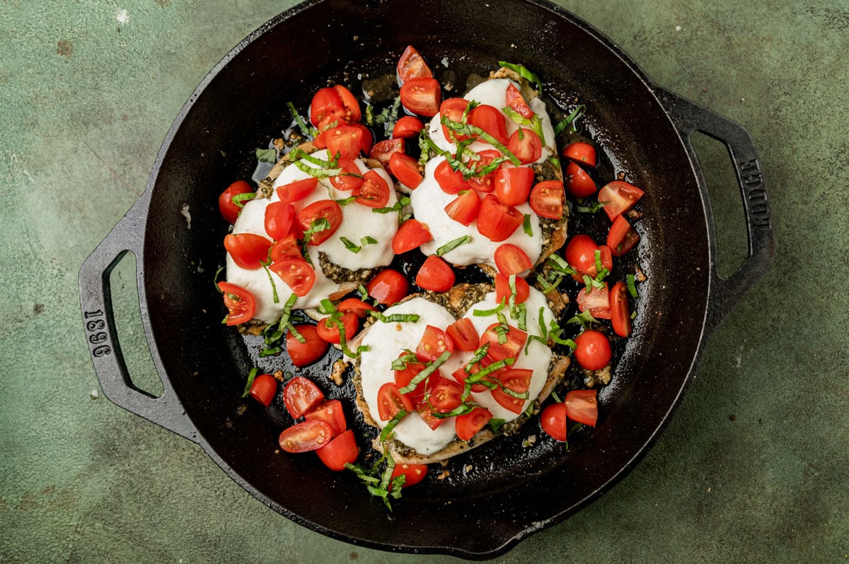 chicken margherita in a pan