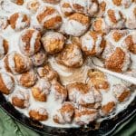 cinnamon roll bites in a skillet