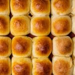 overhead view of dinner rolls on a table