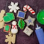 overhead view of sugar cookies with an easy icing