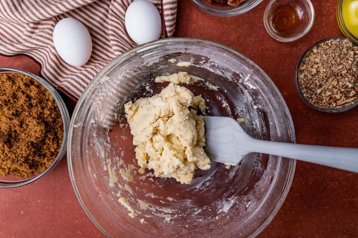 dough for pecan tassies in a bowl