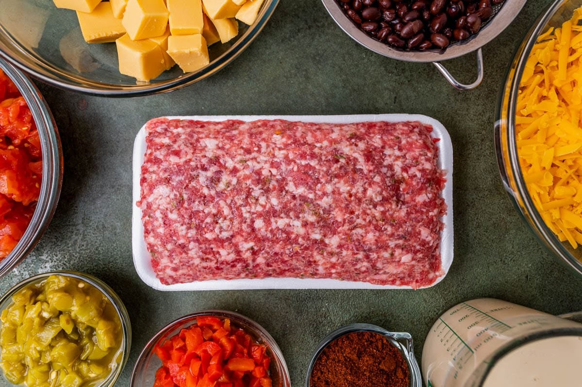 closeup of ground italian pork sausage on a table