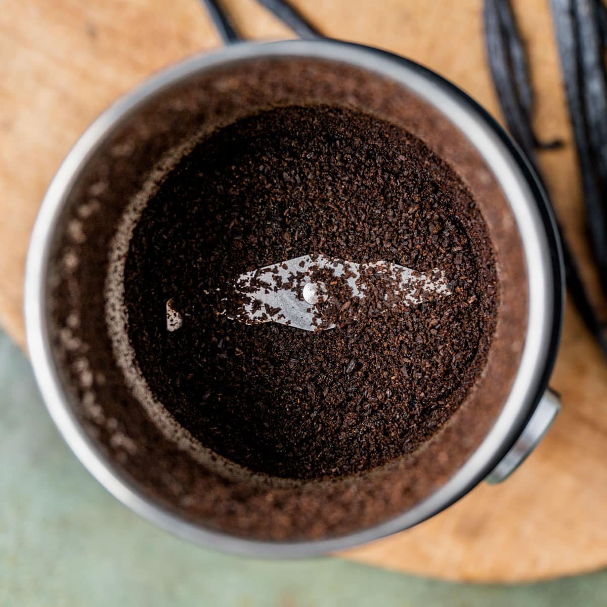 coffee grinder with ground vanilla in it