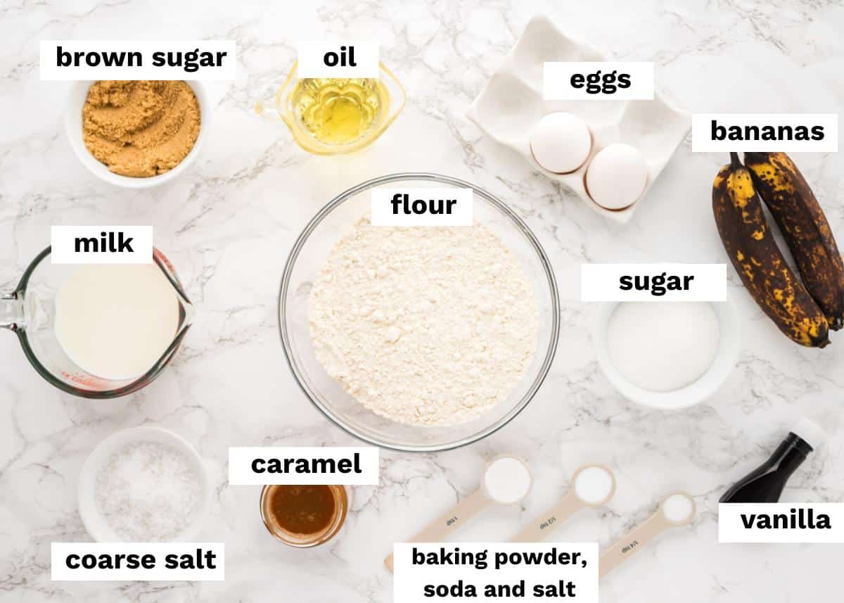 ingredients for banana bread on a table