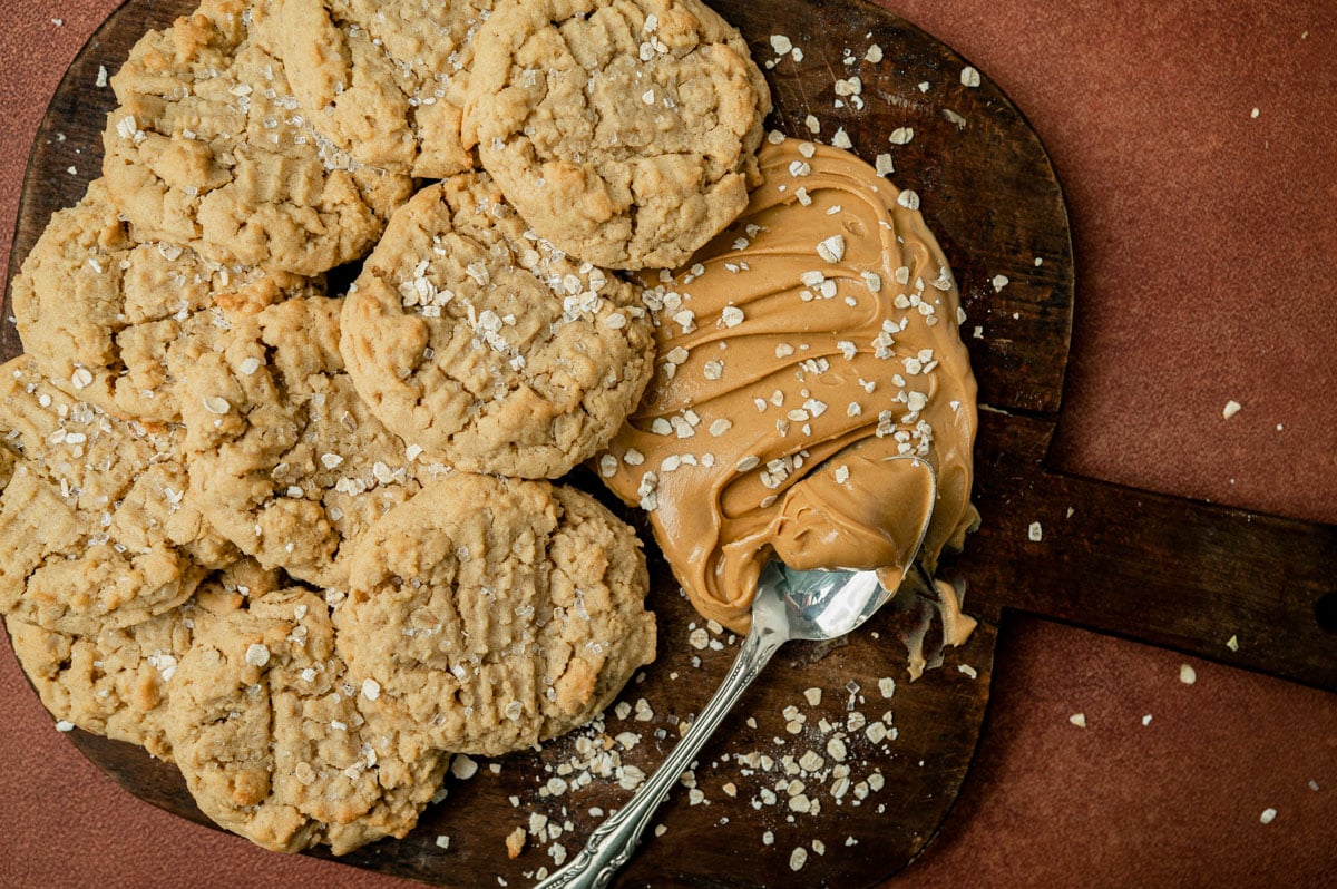 peanut butter oatmeal cookies on a cutting board