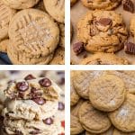 collage of 4 types of peanut butter cookies