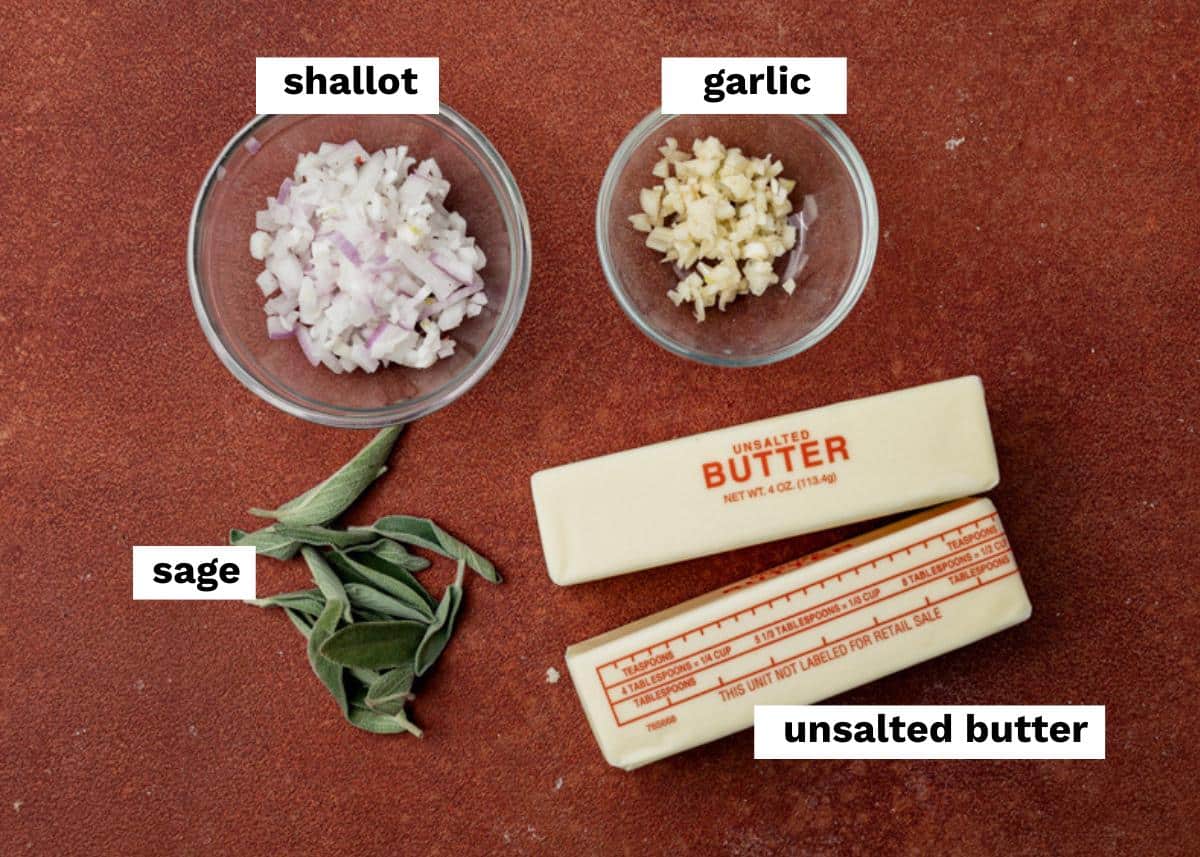 ingredients for sage butter sauce on a table