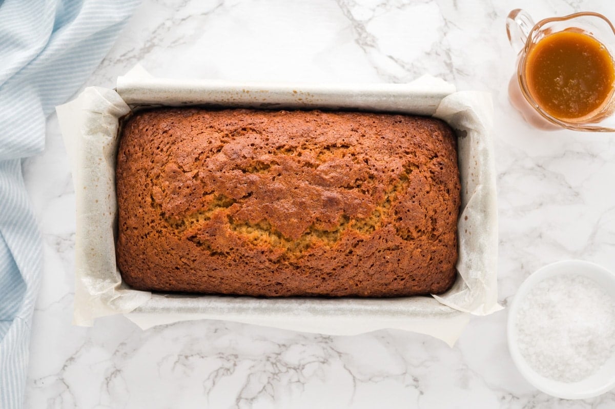 banana bread in a baking pan