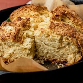 irish soda bread in a cast iron skillet