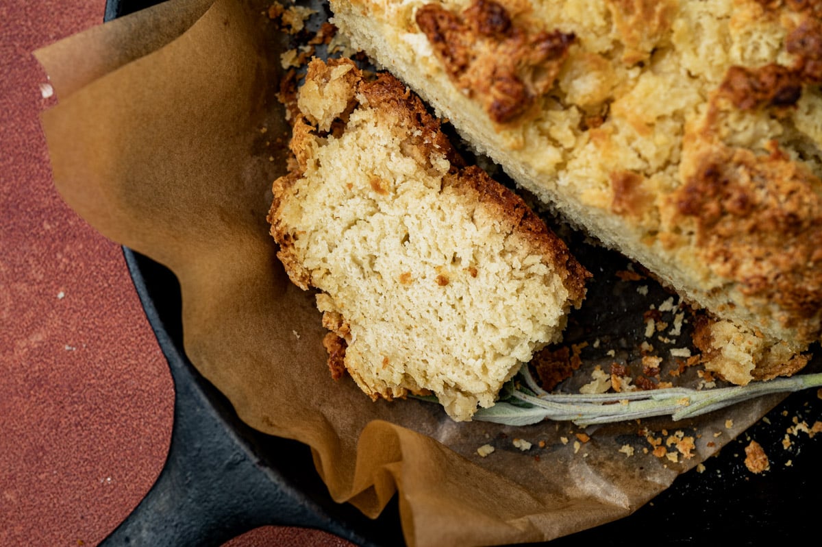 a slice of irish soda bread in a pan