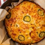 closeup of jalapeno cheese bread in a pan