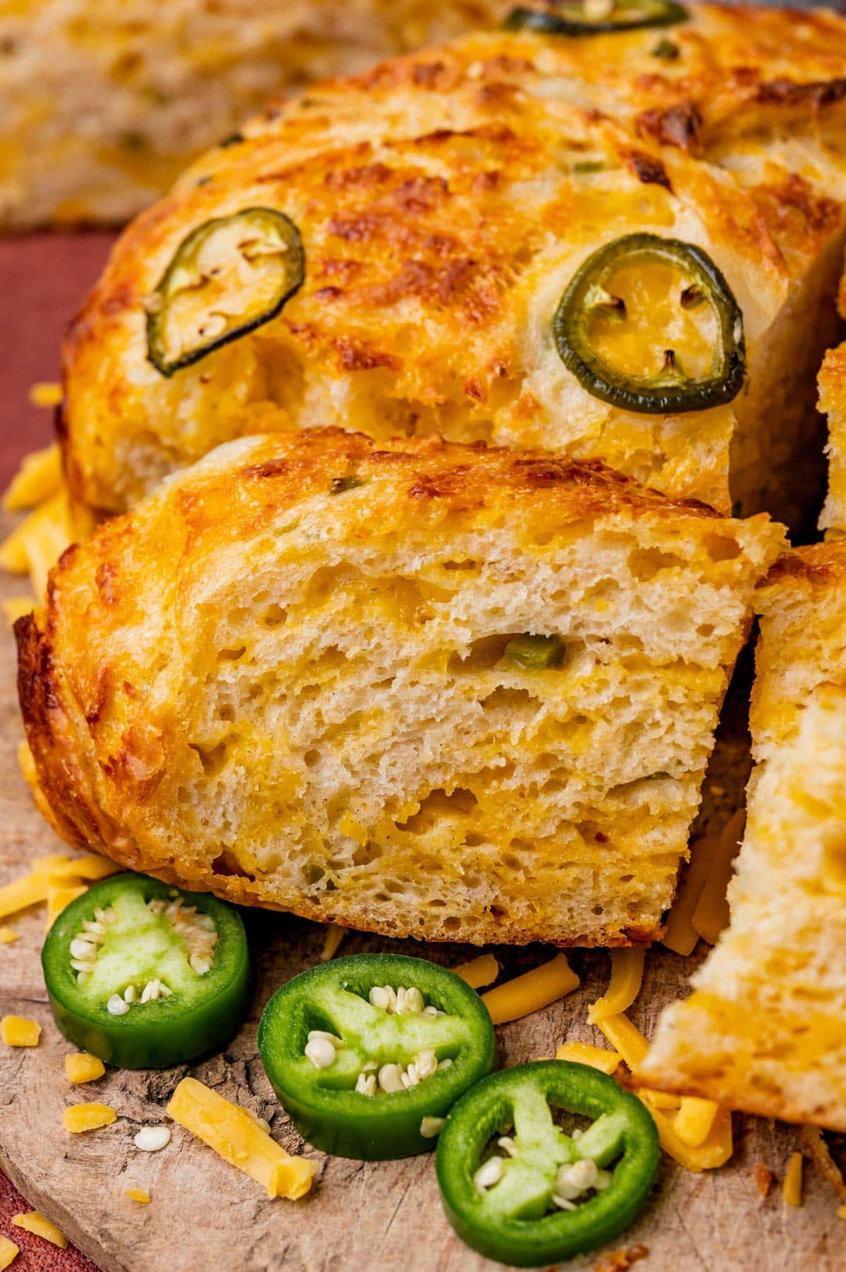 closeup of slices of jalapeño cheese bread