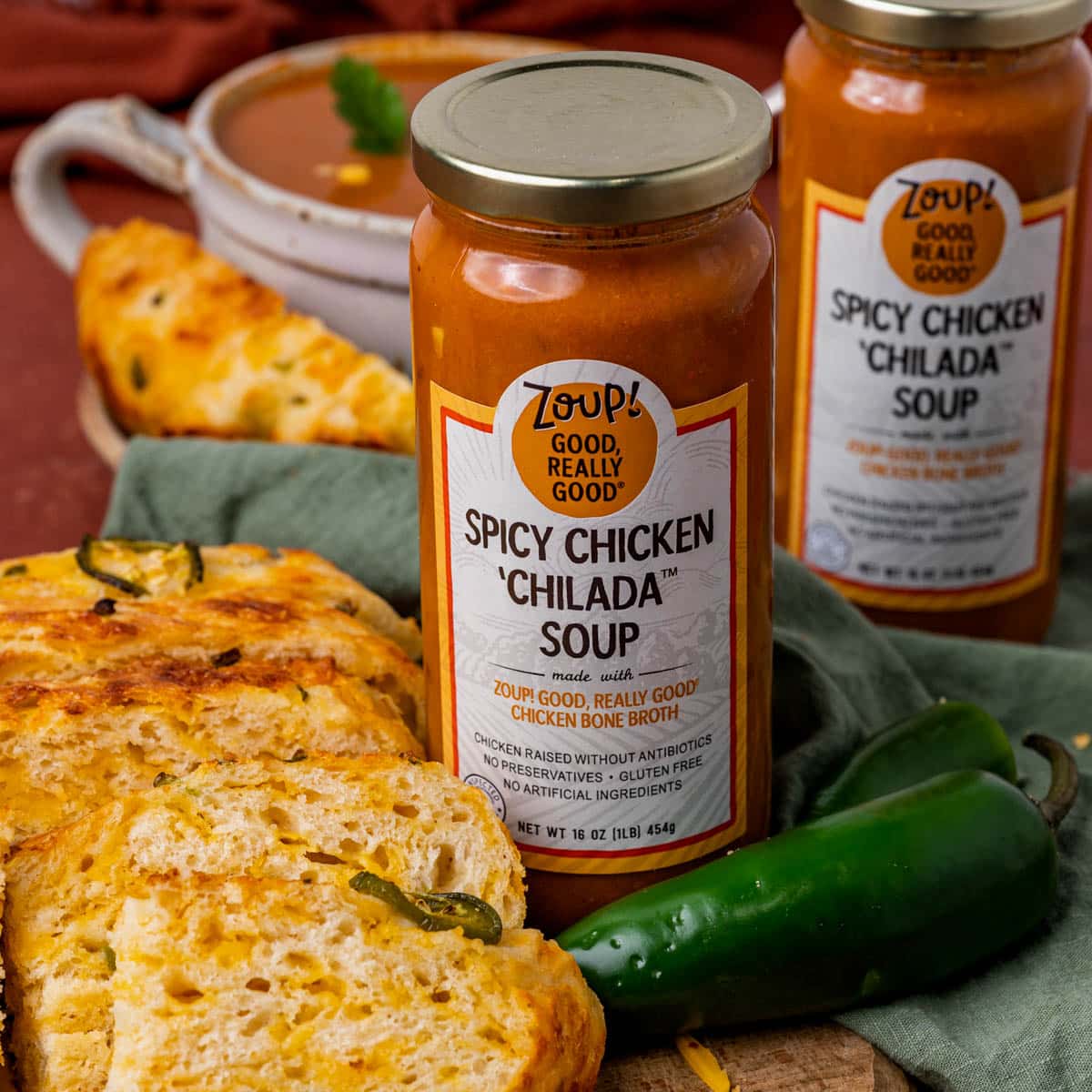 spicy chicken enchilada soup in a jar