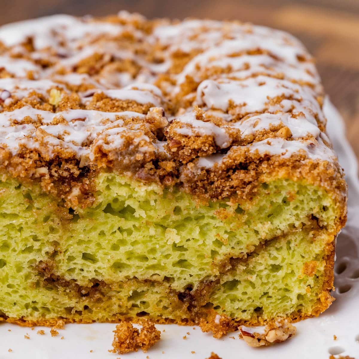 closeup of a loaf of pistachio bread on a table