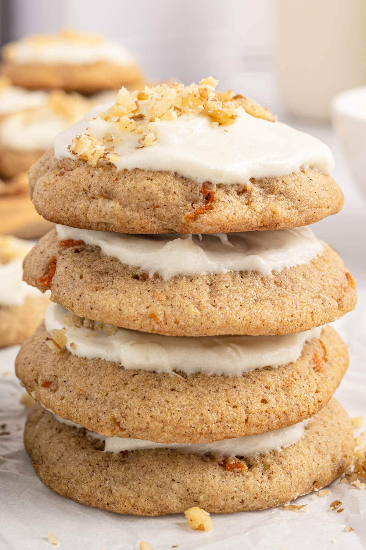 a stack of carrot cookies on a table