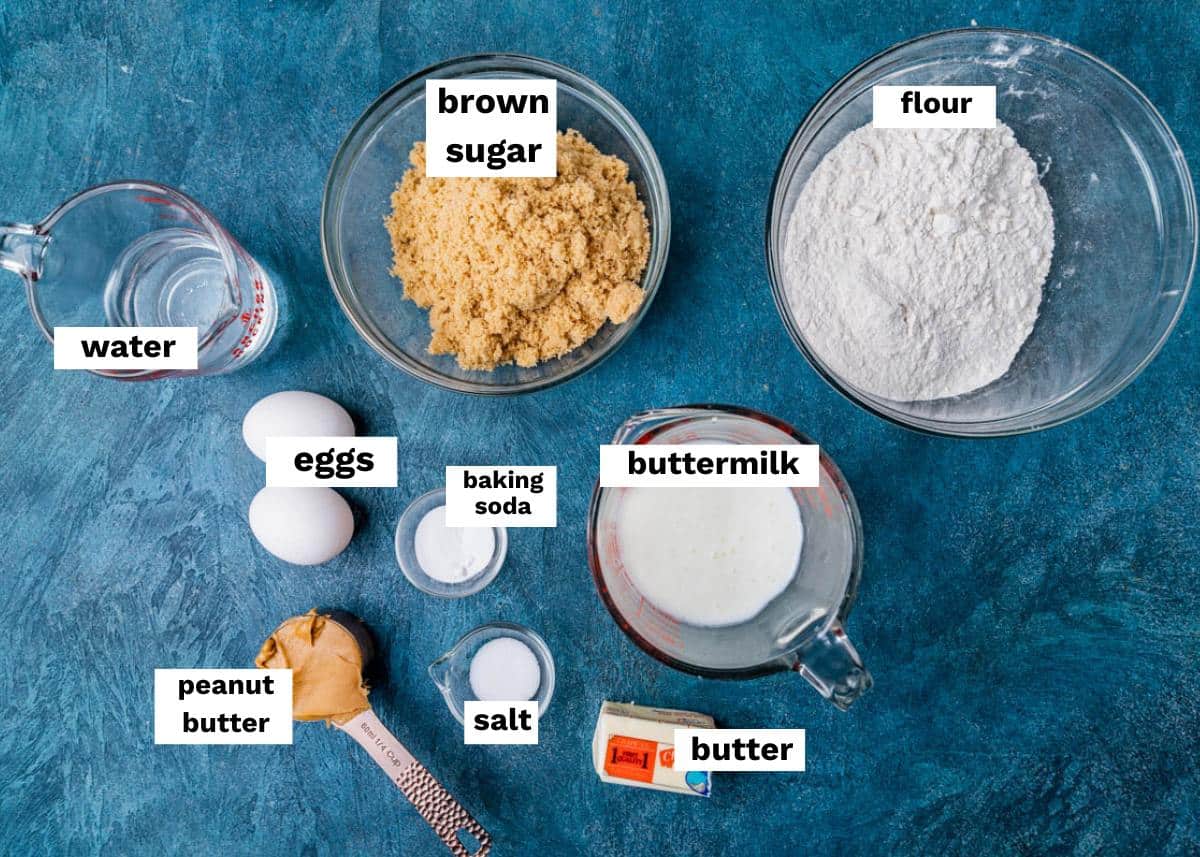 ingredients for peanut butter cake on a table