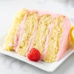 a slice of raspberry lemon cake on a plate