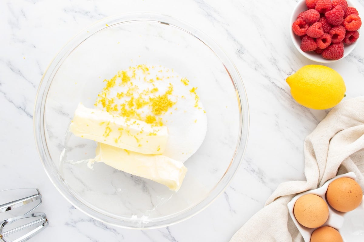 butter, lemon zest and sugar in a mixing bowl