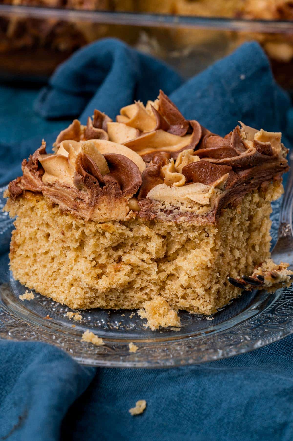 a piece of peanut butter cake sitting on a plate