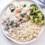 a plate of creamy chicken marsala