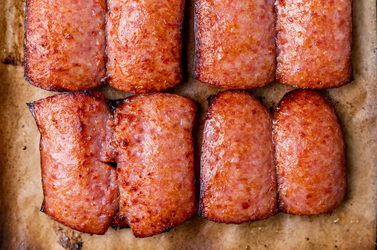 oven baked kielbasa on a pan