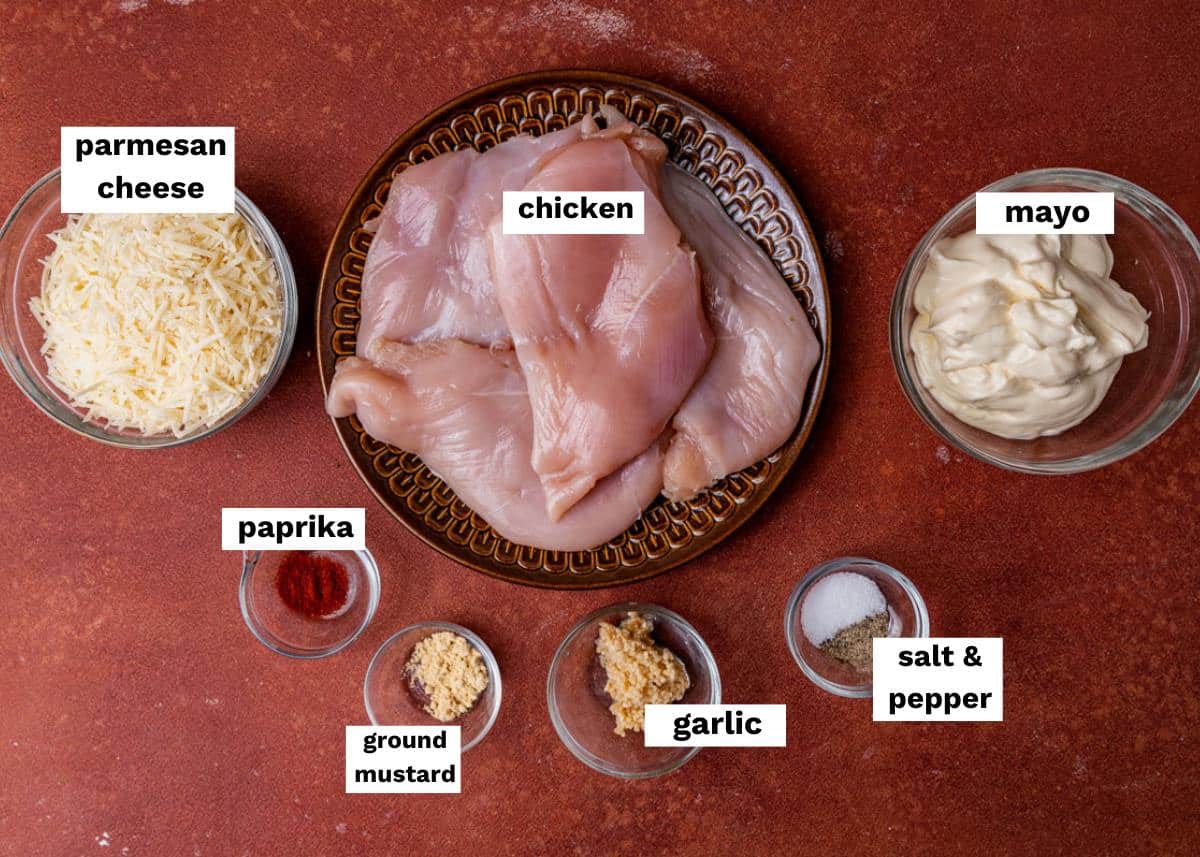 ingredients for mayo chicken on a table