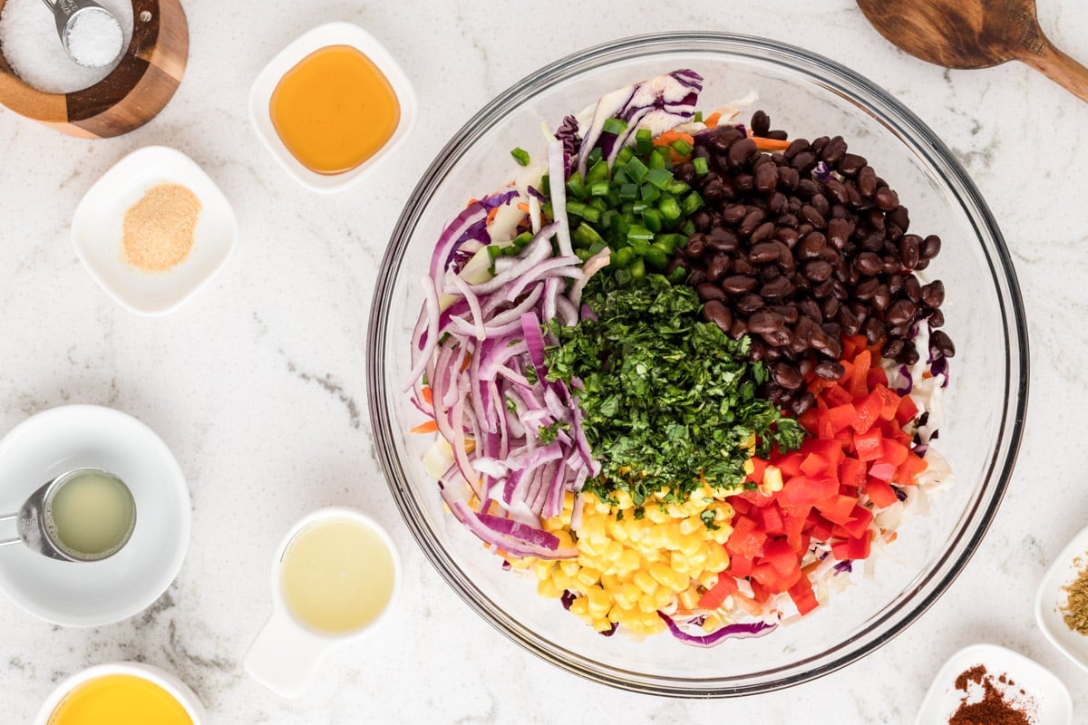 ingredients for mexican coleslaw recipe in a bowl