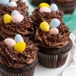 birds nest cupcakes on a plate