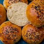 overhead view of sourdough sandwich buns