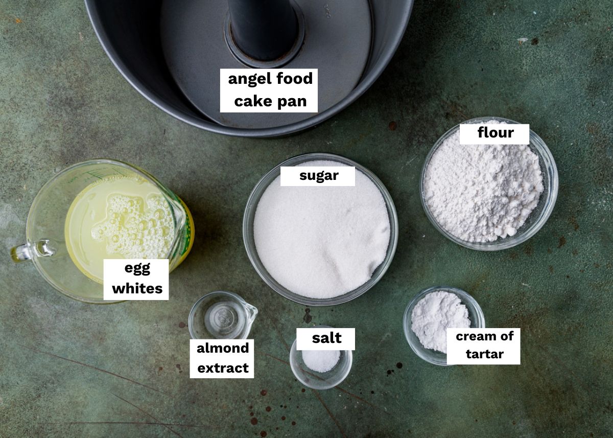 ingredients for angel food cake on a table