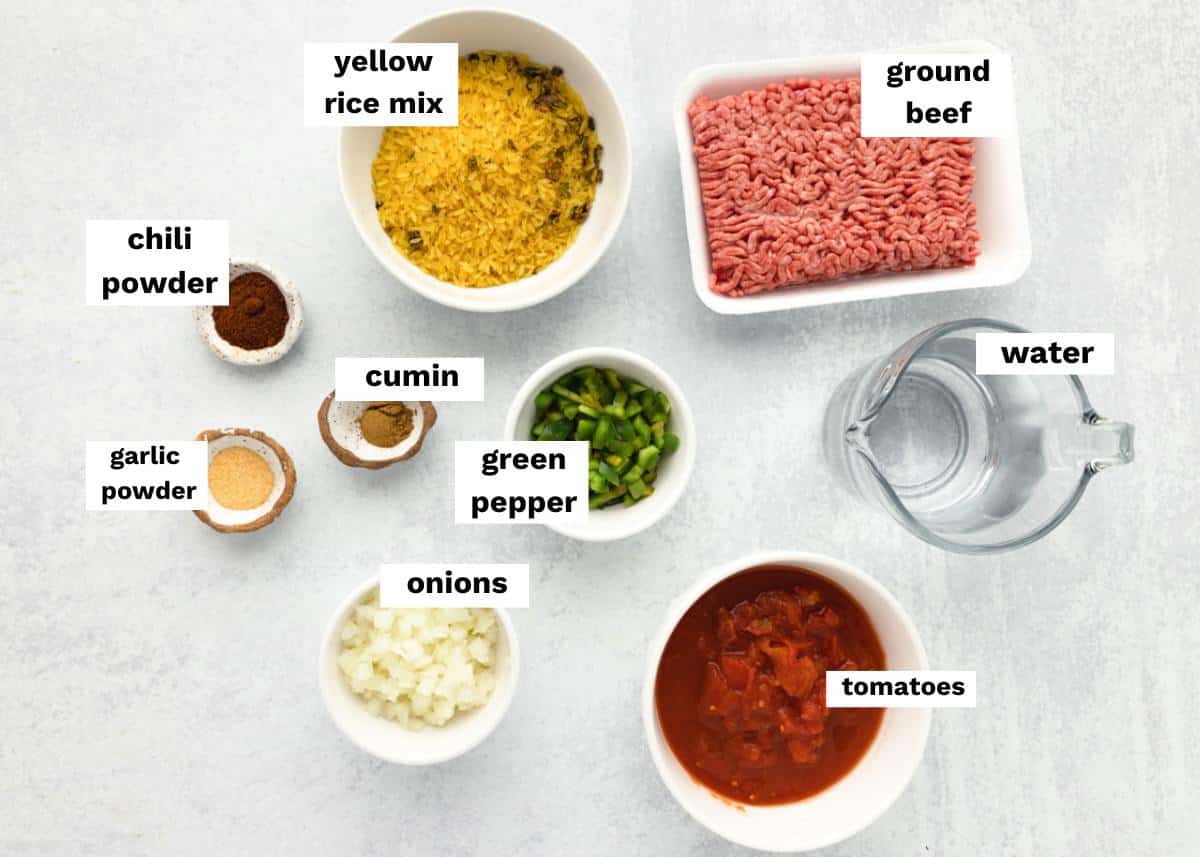 ingredients for spanish rice on a table