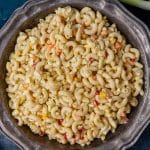 closeup of amish macaroni salad in a bowl