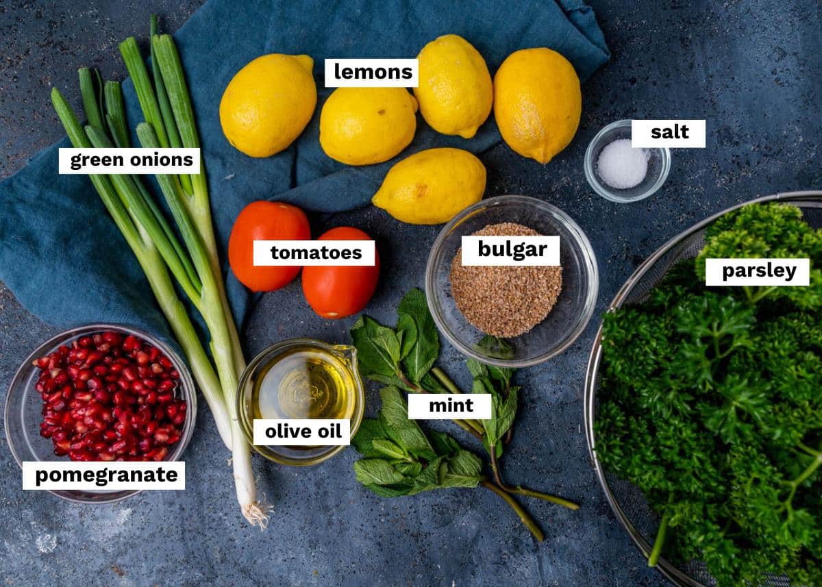 ingredients for tabbouleh on a table