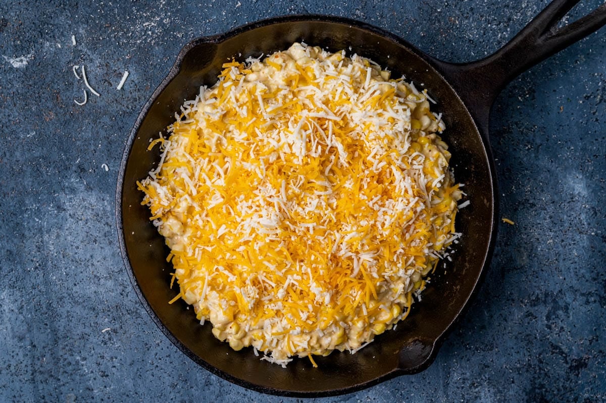 unbaked mexican street corn dip in a skillet