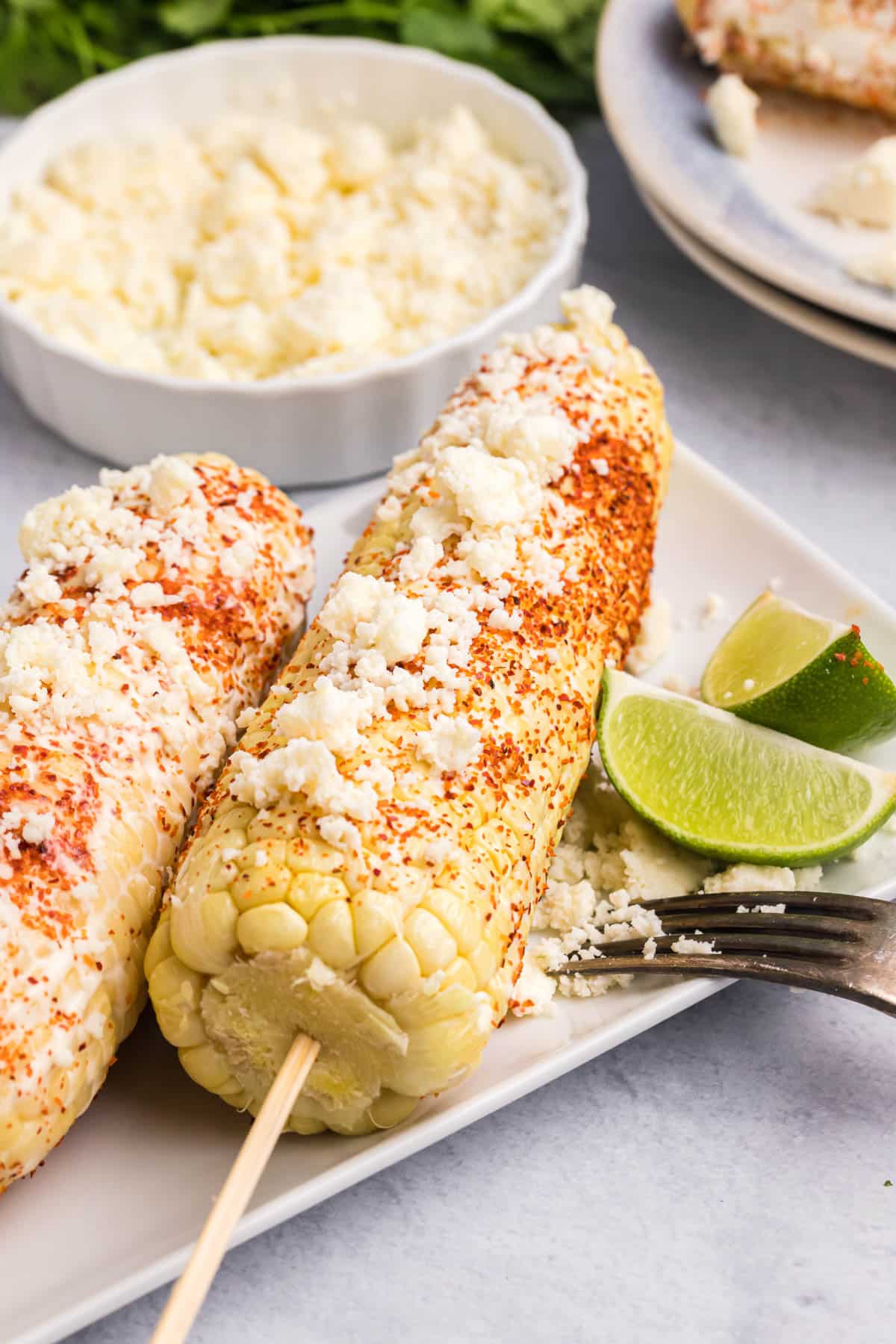 mexican street corn on a platter