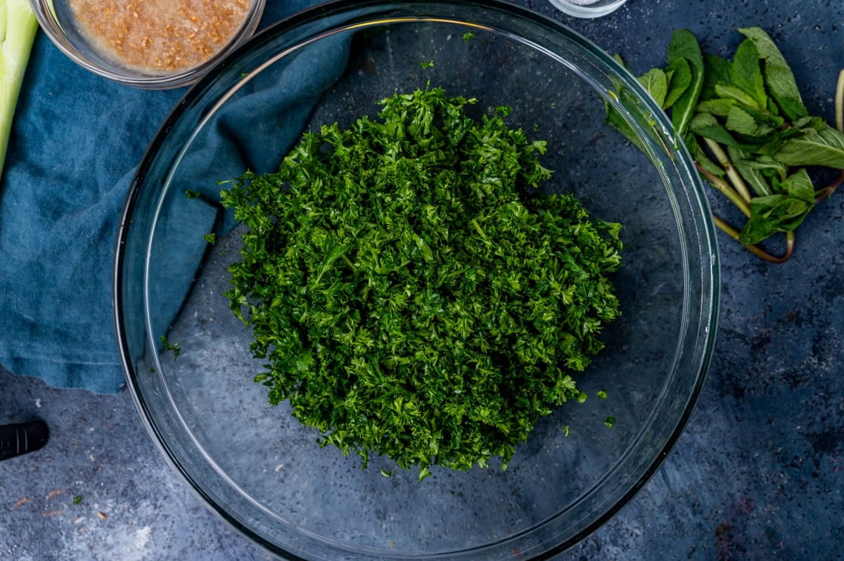 fresh parsley in a glass bowl