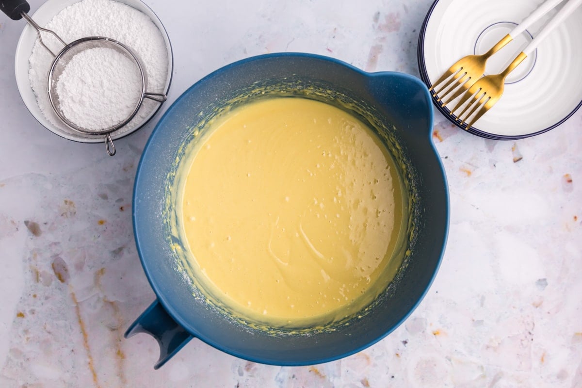 cake batter in a mixing bowl