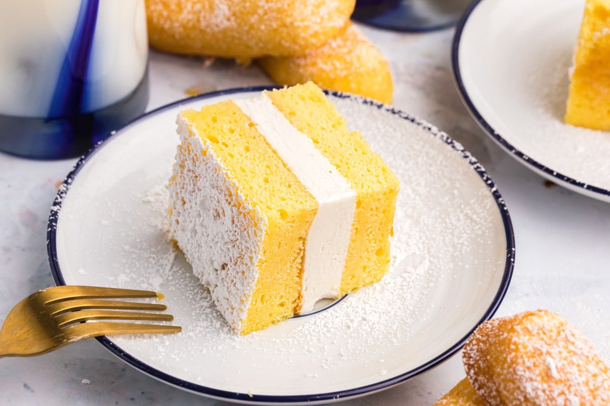 a slice of twinkie cake on a plate