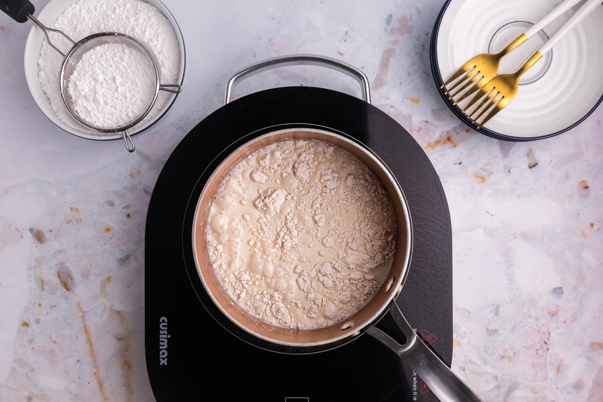 making the cooked flour mixture for cream filling