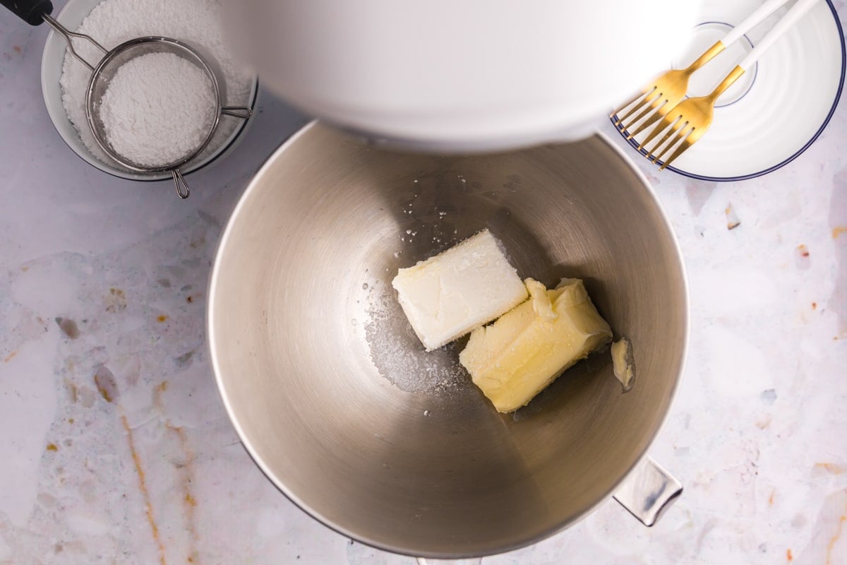 butter and shortening in a stand mixer