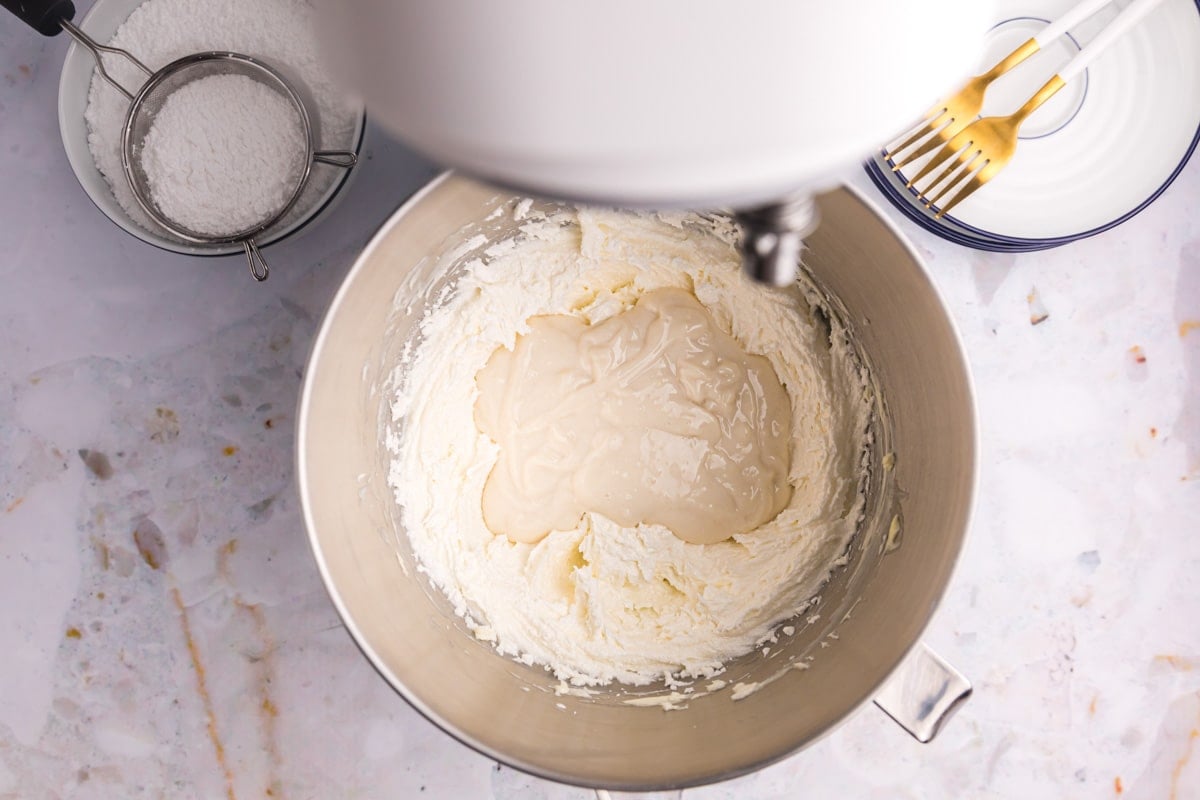 making cooked flour frosting in a stand mixer